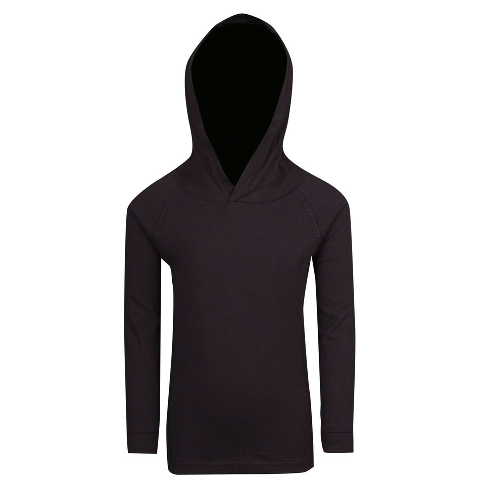 Kids Plain Fusion Hooded Long Sleeves Tee - F394KS | Black