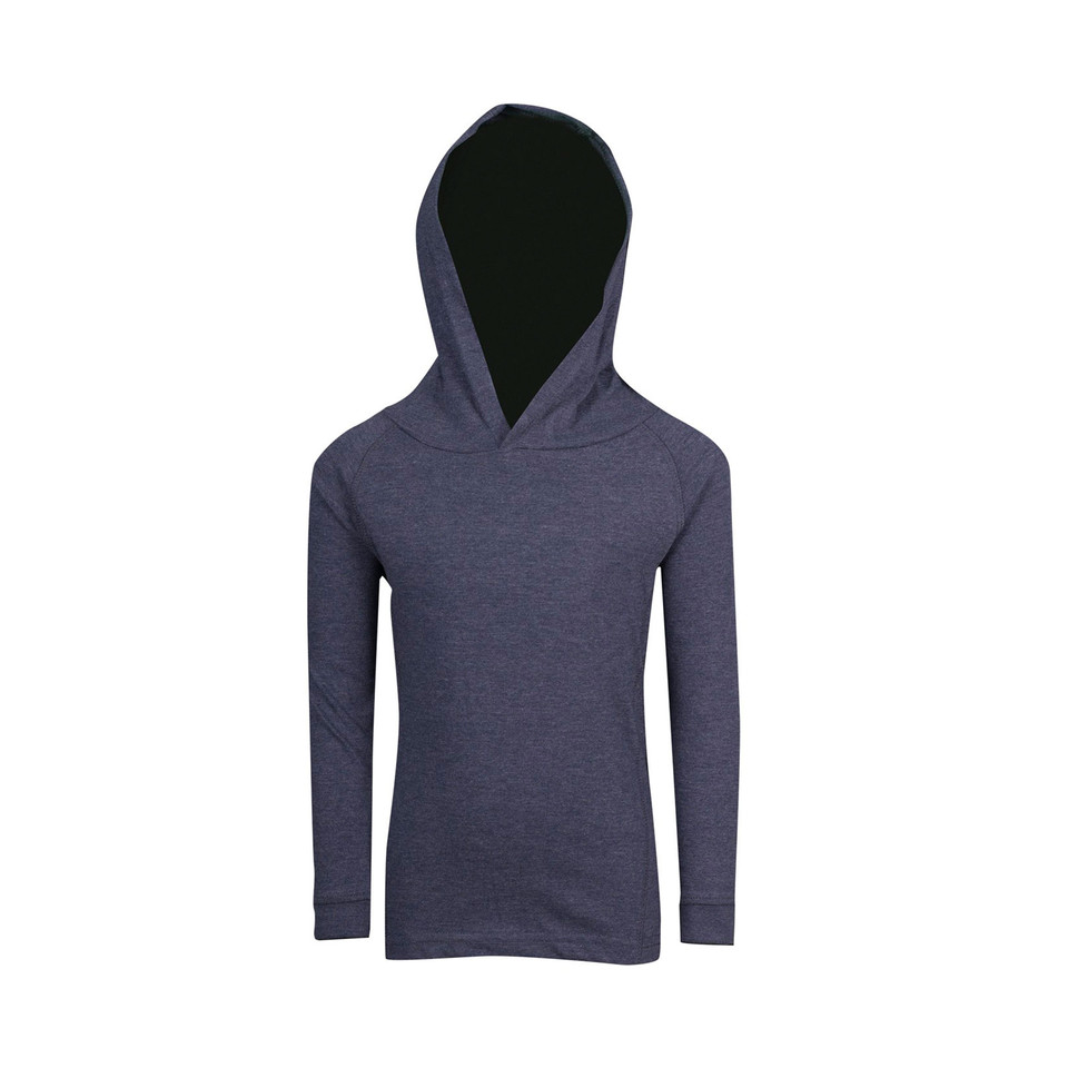 Kids Plain Fusion Hooded Long Sleeves Tee - F394KS | Navy Marl