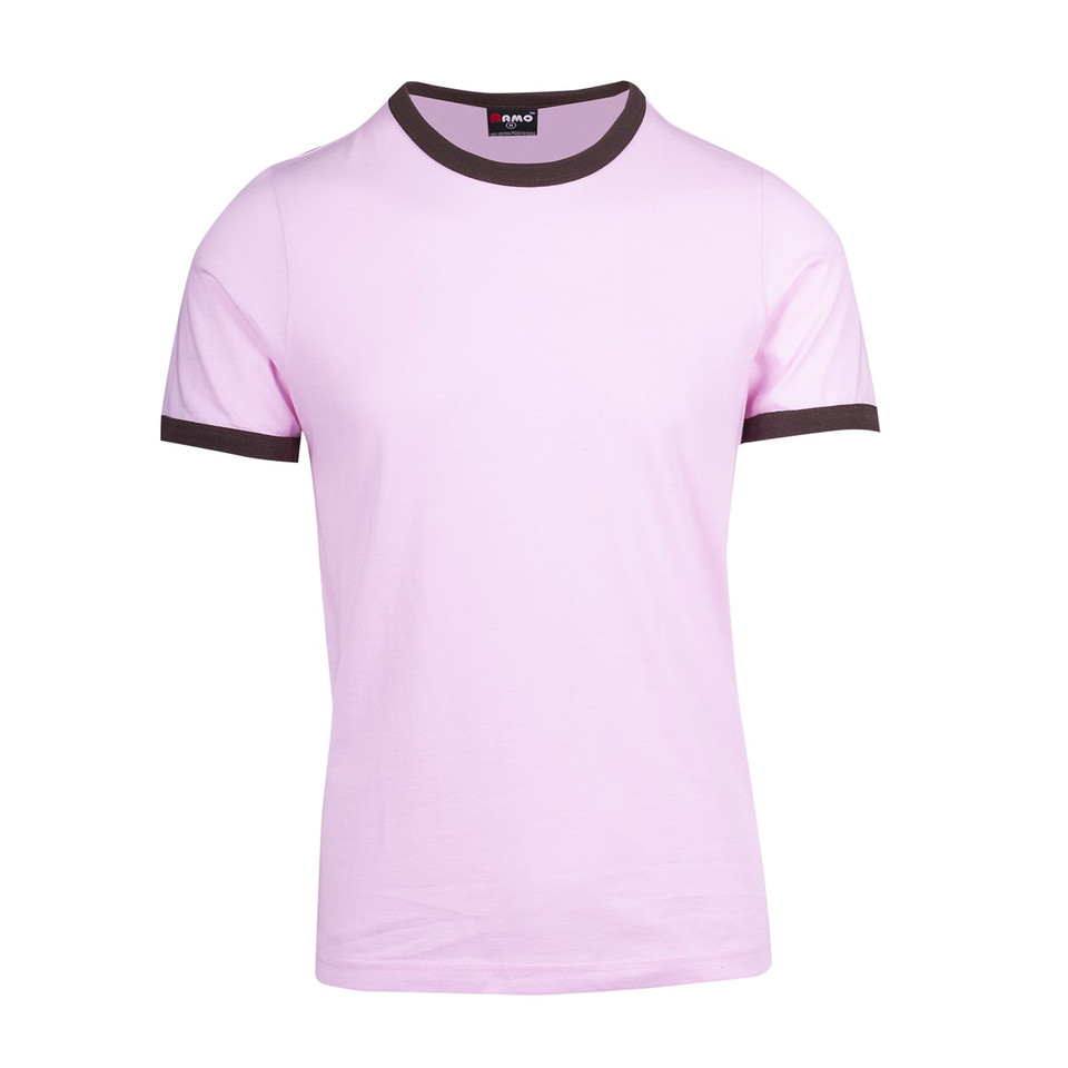 Mens Slim Fit Retro Ringer-Style Plain T-Shirts - T525RN | Pink.Brown