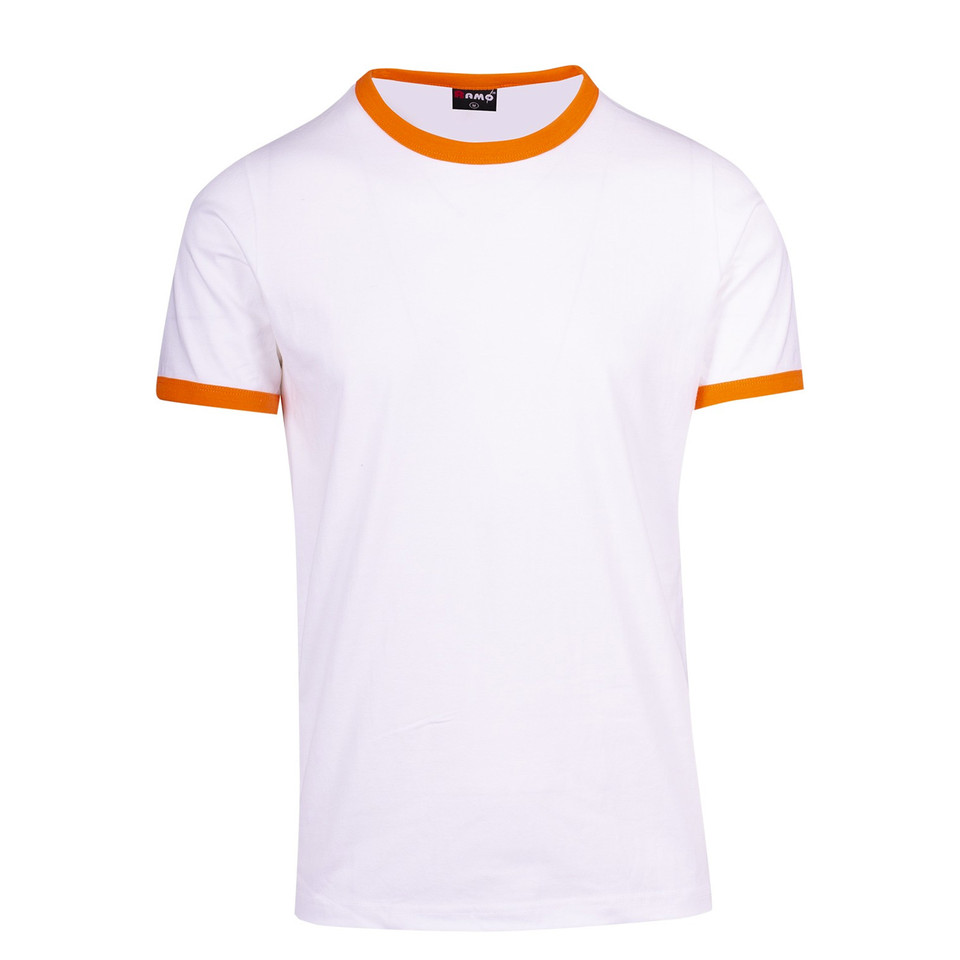 Mens Slim Fit Retro Ringer-Style Plain T-Shirts - T525RN | White.Orange