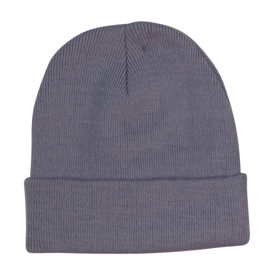 Adults Roll Up Plain Acrylic Knit Beanie - CH28 | Grey