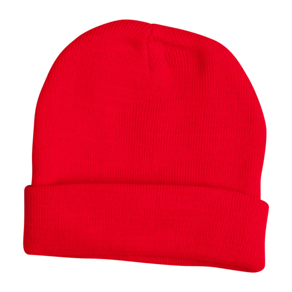 Adults Roll Up Plain Acrylic Knit Beanie - CH28 | Red