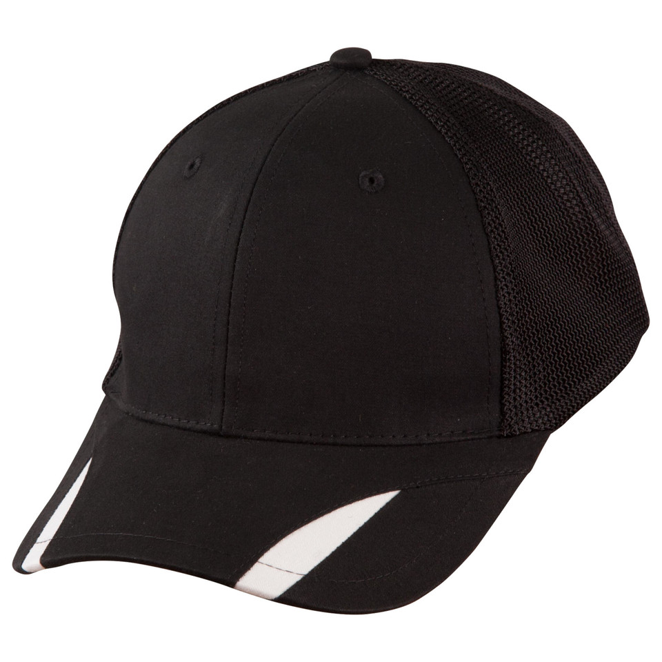 6 Panels Cotton Twill Mesh Contrast Peak Trim Cap - CH41 | Black.White