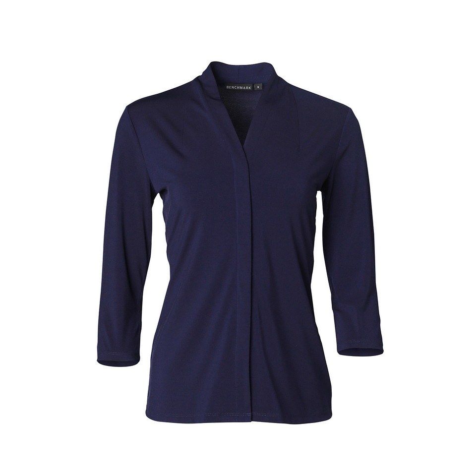 Ladies Plain 3/4 Sleeve Stretch Knit Semi Fitted Blouse - M8830 | Navy