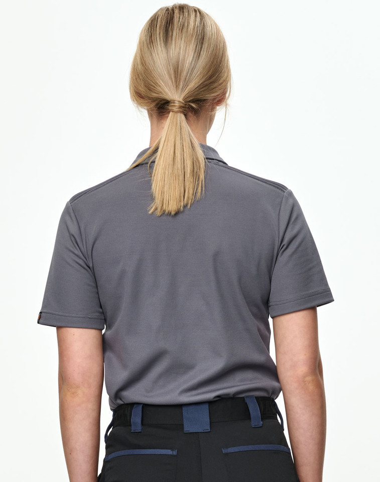 Polo with Stitch Style Shoulder Paneling in steel grey, back view
