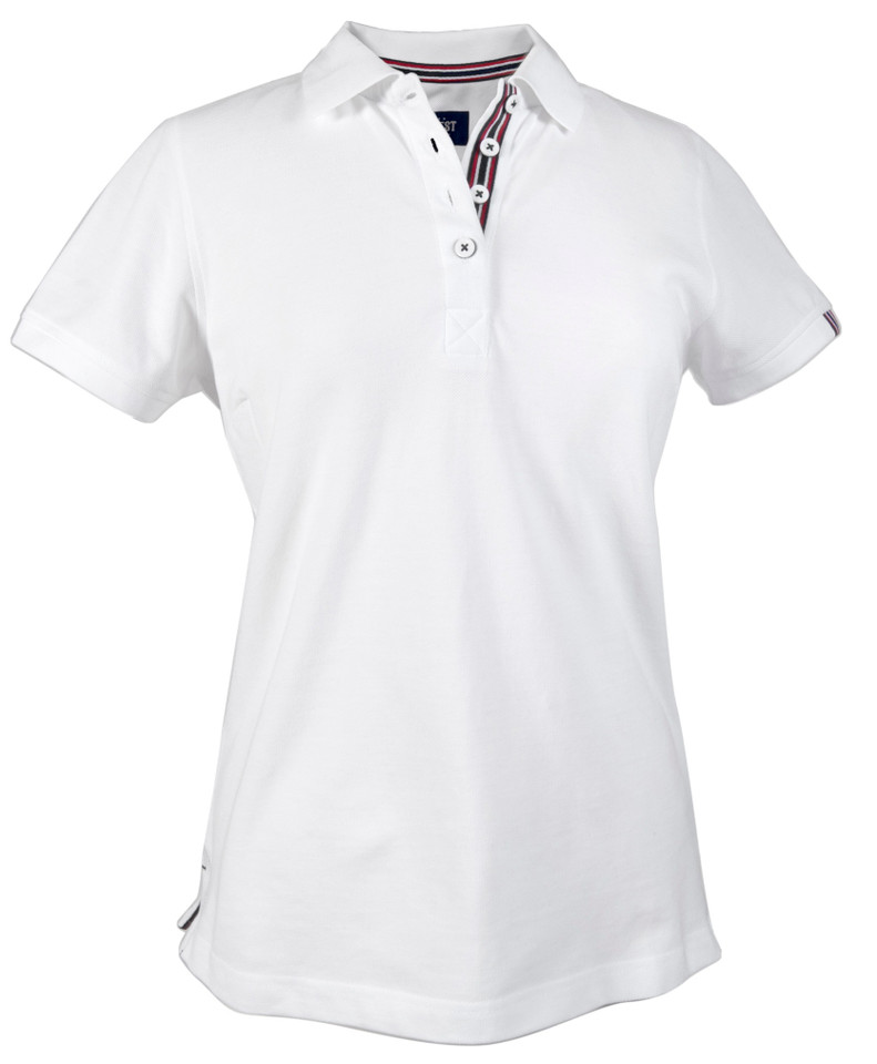 Ladies Quality Plain Contrast Cotton Polo Shirt - AVON-L | White