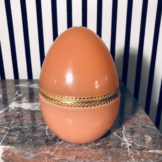 French Antique Opaline Egg Box, Peach