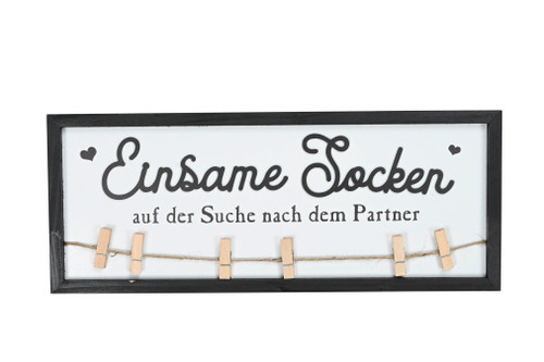 6254622 Schild – Einsame Socken auf der Suche nach dem Partner – Weiß-Schwarz, 50 x 20 cm, 2 cm dick