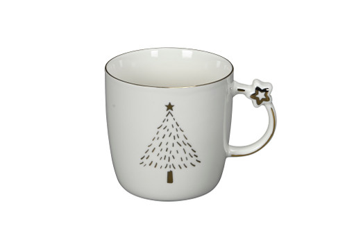 6256787 Tasse Becher Tannenbaum D9xH9cm + 3cm Henkel/weiss-gold