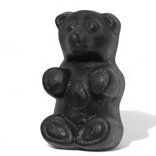 Close-up of a Zachary Black Licorice Juju Bear showing its classic bear shape, chewy texture, and rich black licorice flavor. Detailed candy view highlights size and authentic appearance.