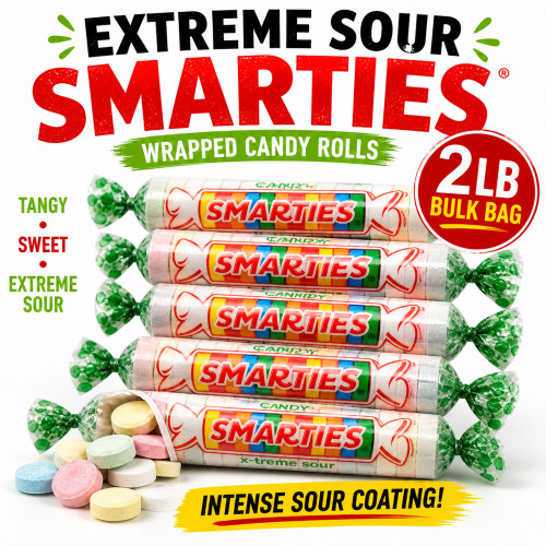 Smarties Xtreme Sour Candy 2 lb Bulk Bag Wrapped Tart Sweet Candy Party Treat