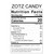 Clear image of Zotz candy nutrition facts label with calorie, sugar, and ingredient details.