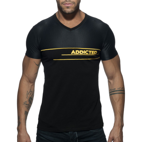 Addicted V-Neck AD Combi Mesh T-Shirt Black (AD660-10)