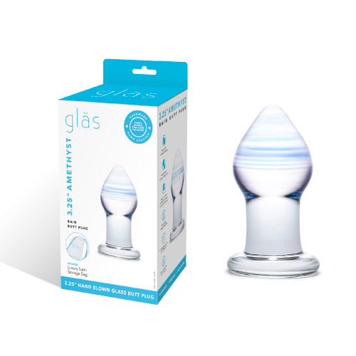 Blueline 3.25" Amethyst Rain Glass Butt Plug (GLAS-62)