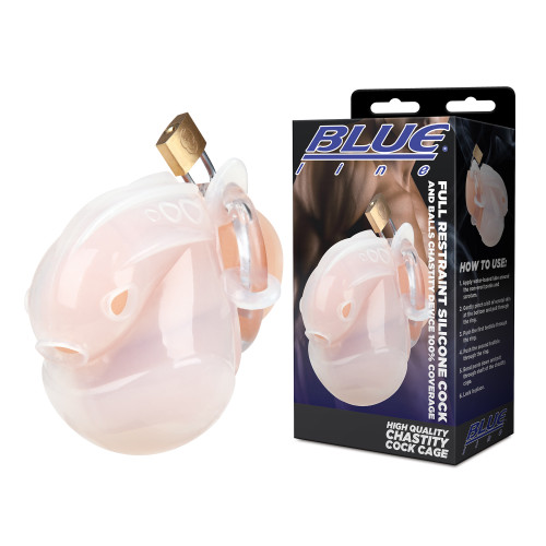 Blueline Full Restraint Silicone Cock And Balls Chastity Cage (BLM5025-WHT)