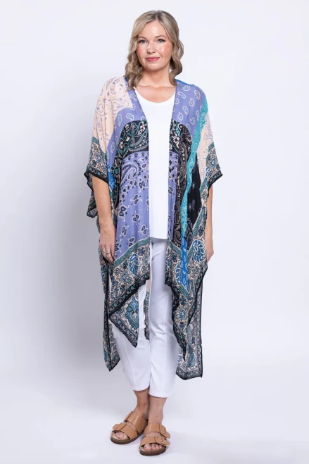 Patchwork Sky Cap Sleeve Kimono  O/S