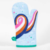 Rear view of the Blue Q oven mitt with the slogan "Mer-mazing".