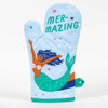 Front view of the Blue Q oven mitt with the slogan "Mer-mazing".