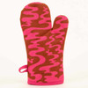 Rear view of the Blue Q "Food, Ya Burnt" oven mitt.