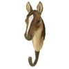 Three-quarter view of a hand-painted Arabian Horse wooden hook, highlighting the realistic brown coat and artisanal wood grain.