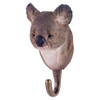 Three-quarter view of a hand-painted Koala wooden hook, highlighting the realistic grey and white fur textures.