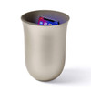 Lexon Oblio Gold UV-C sanitising station and wireless phone charger in a minimalist vase design.