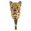 Front view of a hand-carved wooden Leopard wall hook, featuring its intense yellow eyes and detailed hand-painted rosettes.