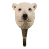 Front view of a hand-carved wooden Polar Bear wall hook, featuring a soft white finish, a black nose, and a gentle, lifelike expression.