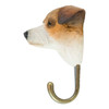 Side profile of a timber Jack Russell Terrier decorative hook showing the carved texture of the snout and ears.