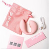 Girls Get Off Tiff dual-action vibrator with cute pink storage bag, USB charging cable, and instruction manual.