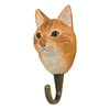 Three-quarter view of a decorative Ginger Cat wooden hook, showcasing the detailed carving of the ears and snout.