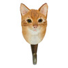 Front view of a hand-carved wooden Ginger Cat wall hook, featuring realistic orange tabby stripes and yellow eyes.