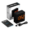 Black NEWGATE Alarm Clock "Space Hotel Orbatron", package content
