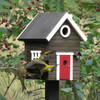 WILDLIFE GARDEN Bird Feeder & Nesting Box Black Cottage mounted on black post