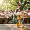 Beer Garden scene with Ritzenhoff Beer Seidel Beer Maiden.