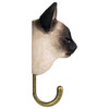 Side profile of a carved timber Siamese Cat hook, showing the sleek head shape and the bronze-finish metal hook below.