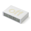 Lexon Flip Classic Alarm Clock in White showing 'OFF' with current time.