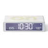 Lexon Flip Classic Alarm Clock in White showing the 'ON' display clearly lit up.