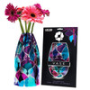 Modgy Kringle expandable vase with flowers and flat-pack packaging, highlighting the festive ornament pattern.