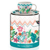 Ritzenhoff "Flowers" espresso cup and saucer set on its patterned gift tin, designed by Helena Ladeiro.