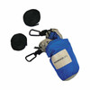 Blue nylon hammock set with wide tree straps and carabiners — contents laid out.