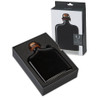 Novelty hip flasks gift packaging showing the Viski Nautilus black ceramic flask unboxed inside its protective foam insert and presentation box.