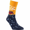 SEXY SOCKS BBQ bamboo sock displaying a red kettle grill smoking under a warm orange sunset and navy blue base.