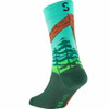 Back angle of the SEXY SOCKS Monday Mode Activated bamboo sock showing the heel cup and woven forest pine trees.