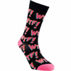 SEXY SOCKS WTF bamboo sock featuring repeating neon pink and blue WTF text printed across a black background.
