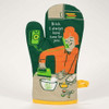 Blue Q Bitch I Always Have Time For You oven mitt featuring a vintage retro woman mixing batter while chatting on a green rotary telephone.