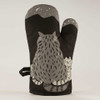 Back design of Blue Q Then Make Your Own Fucking Dinner oven mitt showing a fuzzy raccoon tail under a starry night sky.