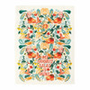 Full flat view of Blue Q My Favorite Salad Is Wine cotton dish towel featuring bold red text surrounded by colourful garden veggies and leaves.