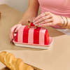 Annabel Trends Dachshund ceramic butter dish with the lid closed.
