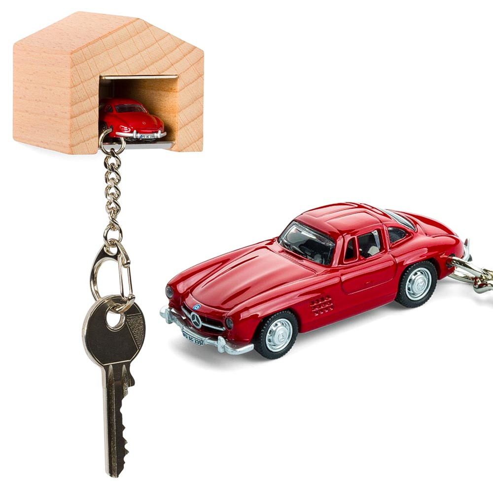 Keyring Mercedes-Benz 300 SL & Beech Wood Garage | the design gift